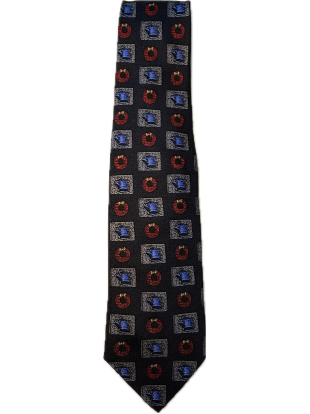 T. Anthony Silk Tie Bells & Wreath Novelty Christmas Necktie Black